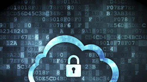 A cyber cloud with a protection lock.
