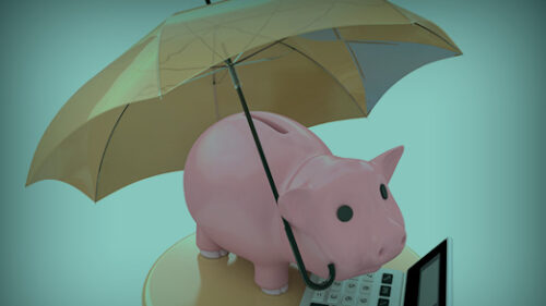 A piggie bank protected with umbrella liability coverage