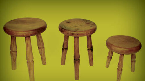 three wooden stools