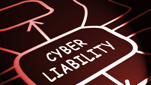 'cyber liability' in a red background with white lines spidering out.